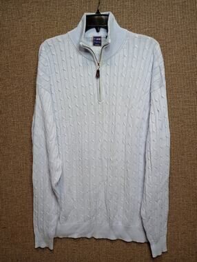T. Harris light blue cable-knit quarter-zip sweater size XL
